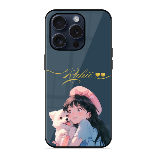 Cute Girl With Puppy Glossy Name Case