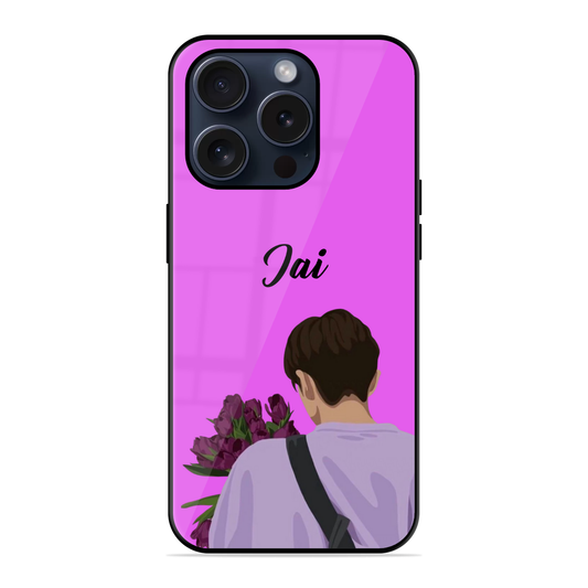 Cute Boy With Flowers Glossy Name Case