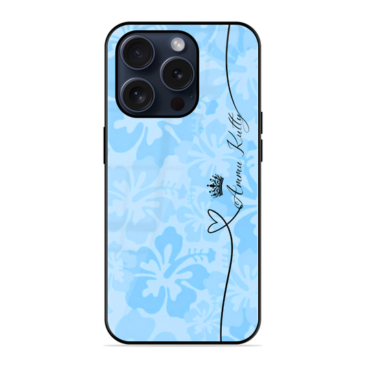 Aesthetic Blueish Floral Glossy Name Case