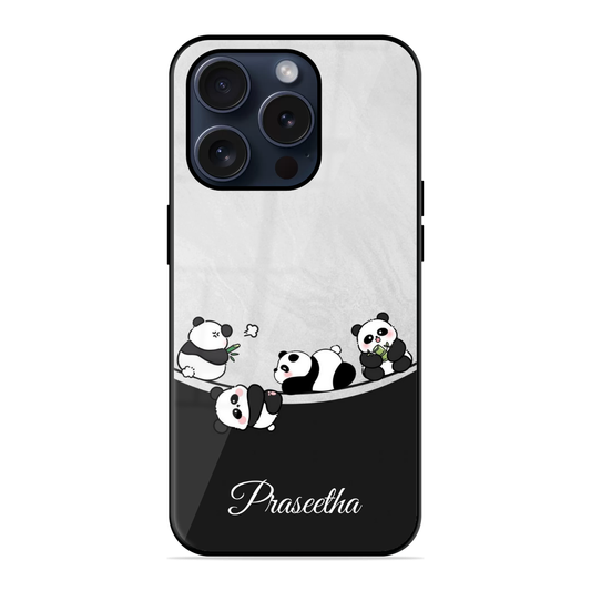 Cute Panda Black & White Glossy Name Case