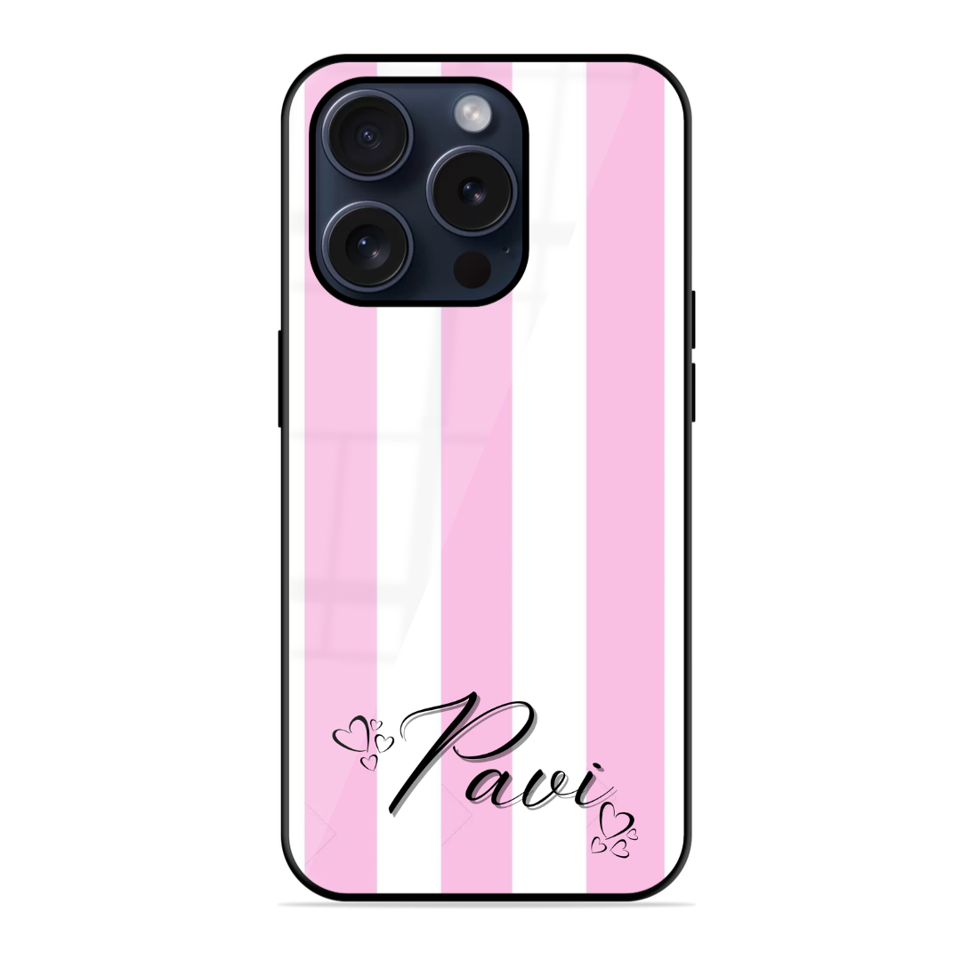 White Pink Line Glossy Name  Case