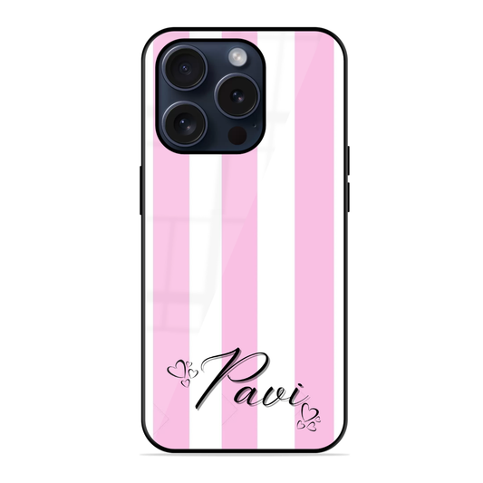 White Pink Line Glossy Name  Case